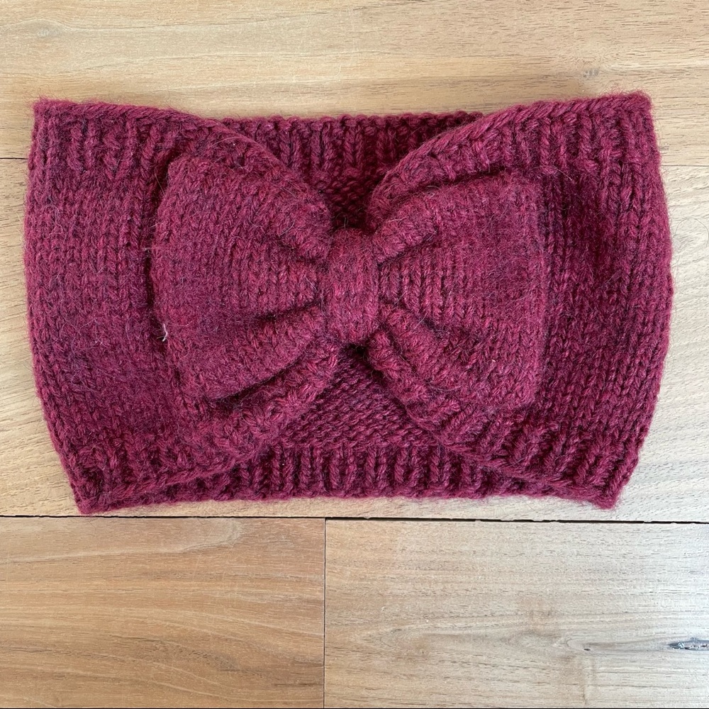 Andes Gifts: Merlot Knit Alpaca Blend Bow Headband